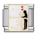 Maillon de bracelet modulaire italien en inox avec un motif couple et I Love You - Style Cœur Couple Embrassade(ICJ657)