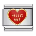 Charme italien en acier avec cœur rouge émaillé et inscription HUG ME - Motif Cœur Hug Me (ICJ479)