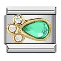 Eslabón de charm italiano de acero inoxidable con piedra de gota verde y cristales micro-pavé - Gota Verde Esmeralda (ICJ889)