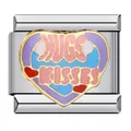 Détail du charm italien en forme de cœur Hugs and Kisses en émail et acier inoxydable - Motif Coloré Hugs Kisses (ICJ488)