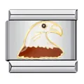 Maillon de charme italien en acier inoxydable avec tête d'aigle émaillée pour bijoux DIY. - Motif Pygargue à Tête Blanche (ICJ859)