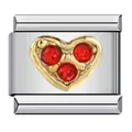 Eslabón italiano de acero inoxidable con corazón dorado y tres diamantes rojos para brazaletes - Corazón Dorado con Piedras Rojas (ICJ896)