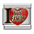 Link charm italiano in acciaio inox con cuore rosso glitterato e scritta Family - I Love My Family (ICJ713)
