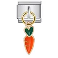 Close-up detail of heart-shaped carrot charm on a stainless steel Italian modular link - Carrot Pendant Style (ICG216)