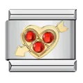 Eslabón de charm italiano con diseño de corazón y flecha en acero inoxidable con piedras - Corazón Rojo Cupido (ICJ088-1)