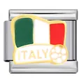 Maillon de charme italien modulaire en acier avec drapeau italien et motif de foot - Motif Football Italie (ICJ920)