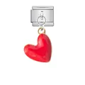 Macro view of a vibrant red enamel heart pendant attached to a modular stainless steel Italian charm - Red Heart Style (ICG590-4)