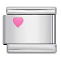 Charm modulare italiano in acciaio inossidabile con un cuore in smalto rosa per bracciali. - Cuore Smaltato Rosa Argentato (ICY912)