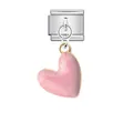 Close-up of pink enamel heart pendant on stainless steel Italian modular charm link - Pink Heart Style (ICG590-2)