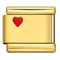 Link modulare italiano in acciaio inossidabile dorato con un cuore in smalto - Cuore Smaltato Rosso Dorato (ICY911)