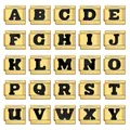 Detail of golden Italian modular charms with bold black A-Y alphabetical letters - Letter A / Gold Base-Black Letter