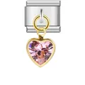 High-quality pink heart crystal Italian charm link in gold and silver stainless steel finish - Pink Rhinestone Heart Style (ICG501)
