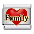 Italian charm bead with red enamel heart and gold Family text in stainless steel - Family Red Heart Style (ICJ231)