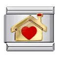 High quality stainless steel Italian charm link featuring a gold house with red heart - House Heart Style (ICJ302)