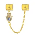 Gold Hamsa hand and evil eye charm for Italian modular bracelets - Hamsa Evil Eye Safety Chain (ICG580-16)