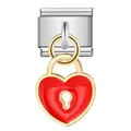 Red enamel heart padlock Italian charm link for stainless steel modular bracelets - Red Heart Padlock Style (ICG228)