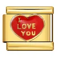 Charme italien en acier inoxydable plaqué or avec cœur rouge 'I LOVE YOU' gravé - Style Doré I LOVE YOU (ICJ073-2)