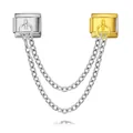 Breloque modulaire bicolore or et argent avec double chaîne fine en acier inoxydable - Or et Argent Mixte (G515-9)