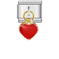 Elegant red enamel heart pendant on silver stainless steel Italian charm module - Red Enamel Heart Style (ICG219)