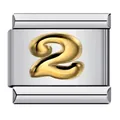 Stainless steel Italian charm link with gold Arabic numeral 2 for DIY bracelets - Relief Number 2 (ICY314)