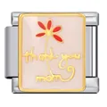 Macro detail of stainless steel gold-plated thank you mom flower Italian modular charm - Thank You Mom Floral Style (ICJ886-1)