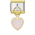 Italian Charm link in stainless steel featuring a pink heart pendant gold plated - Pink Heart Stone Style (ICG209)