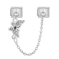 Silver stainless steel Italian modular charm with evil eye butterfly and safety chain - Butterfly Evil Eye Safety Chain (ICG580-7) / Silver