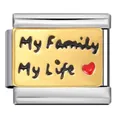 Premium stainless steel Italian charm link featuring My Family My Life and red heart - My Family My Life Style (ICJ887-1)