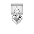 Silver stainless steel heart charm link for Italian modular DIY bracelet jewelry - Mirror Silver Heart Style (ICG032)