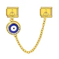 Elegant gold stainless steel Italian modular charm featuring blue evil eye and chain - Round Evil Eye Safety Chain (ICG580-19) / Gold