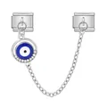 Silver stainless steel Evil Eye charm link with chain for Italian modular DIY bracelet - Round Evil Eye Safety Chain (ICG580-20) / Silver