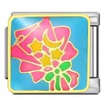 Stainless steel Italian modular bracelet charm with colorful enamel flower and stars - Star Moon Bouquet Style (ICJ1812)