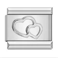Modulo charm italiano in acciaio inossidabile con motivo a due cuori intrecciati. - Contorno Doppio Cuore Stampato (ICY050)