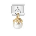 Maillon de bracelet Italian charm en acier inoxydable avec pendentif perle blanche - Style Perle Coquillage Blanche (ICG009)