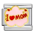 Italian modular bracelet charm with "I love Mom" in pink enamel and stainless steel. - I Love Mom Pink Cloud (ICJ1983)