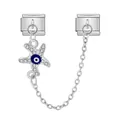 Silver stainless steel Italian modular bracelet charm with crystal starfish and evil eye - Starfish Evil Eye Safety Chain (ICG580-1)