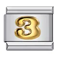 Individuelles italienisches Charm-Glied aus Edelstahl mit einer goldenen arabischen Zahl 3 - Relief Nummer 3 (ICY315) / Silber & Gold
