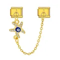 Elegant gold evil eye starfish hanging chain link for DIY Italian modular charm bracelets - Starfish Evil Eye Safety Chain (ICG580-2)