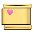 Maglia per bracciale italiano in acciaio dorato con cuore rosa per gioielli DIY - Cuore Smaltato Rosa Dorato (ICY910)