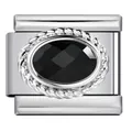 Link charm italiano per bracciale in acciaio inossidabile con pietra nera ovale sfaccettata - Strass Ovale Nero (ICJ2421)