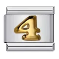 Hochwertiges italienisches Modul-Charm aus Edelstahl mit goldener Nummer 4 Relief - Relief Nummer 4 (ICY316) / Silber & Gold