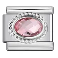 Maglia charm italiana in acciaio inossidabile con gemma ovale sfaccettata rosa. - Strass Ovale Rosa (ICJ2422)