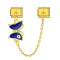 Premium gold-plated stainless steel butterfly evil eye Italian charm link with safety chain - Butterfly Evil Eye Safety Chain (ICG580-4)