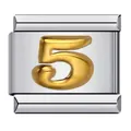 Hochwertiges italienisches Modul-Armbandglied aus Edelstahl mit goldener Nummer 5 - Relief Nummer 5 (ICY317) / Silber & Gold