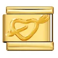 Link charm in acciaio dorato con motivo cuore e freccia per bracciali tipo italiano - Cuore dorato con freccia (ICY838)