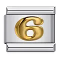 Italienisches Modul-Armband-Charm aus Edelstahl mit goldenem Nummer 6 Detail-Glied - Relief Nummer 6 (ICY318) / Silber & Gold