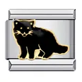 Dettaglio di maglia per bracciale italiano in acciaio con gatto in smalto nero e oro - Motivo Gatto Animato Nero (ICJ266)