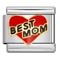 Italian charm link with red enamel heart and Best Mom text for DIY bracelet - Best Mom Red Heart Style (ICJ237-1)