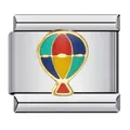 Maillon de bracelet italien en acier inoxydable avec motif de montgolfière colorée - Style Montgolfière Arc-en-ciel (ICJ464)