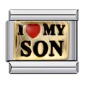 Gold-plated stainless steel Italian charm bracelet link with I Love My Son heart design - I Love My Son Style (ICJ379)